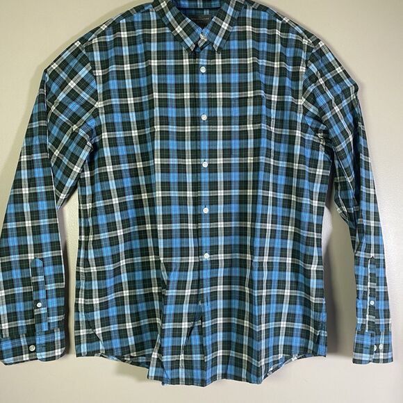 LL Bean Signature Shirt Men XL  Slim Fit Blue Gray Plaid Button Up Oxford Cotton - Picture 2 of 9
